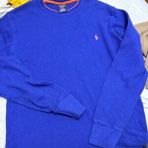 Polo Ralph Lauren Sleepwear Shirt Mens Size L Blue Thermal Waffler Knit Logo